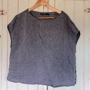 Elemente Clemente Charcoal Gray Linen-Blend Short Sleeve Tunic
